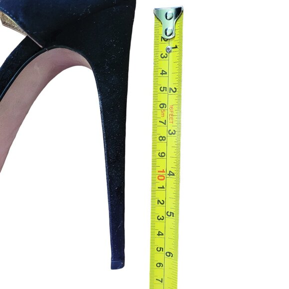 Brian Atwood Suede Black Gold Peeptoe Tribeca, Italian 39 - Picture 11 of 12